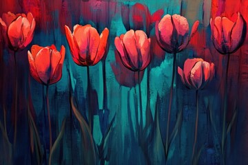 vibrant tulips in a colorful abstract background