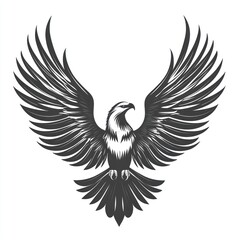 Obraz premium Majestic eagle with wings spread wide, detailed monochrome illustration.