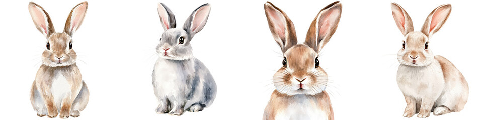 Adorable Watercolor Bunny Rabbits Clipart Elements in Various Poses  Cute fluffy hares in different sitting jumping and profile views  Ideal for nature wildlife pet and animal graphic and icon sets
