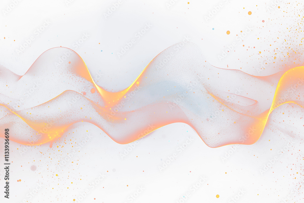 Poster abstract glowing orange wave with particles on transparent background.
