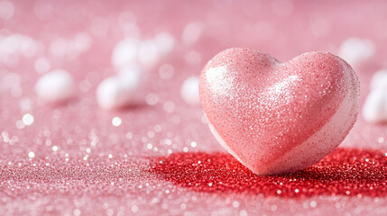 Obraz premium Decorative pink heart on glittery surface for Valentine's Day celebration
