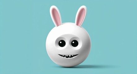 Obraz premium Round white monster with bunny ears in plain turquoise background