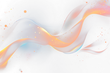 Abstract glowing waves with orange, blue, and gold particles on a Transparent background.