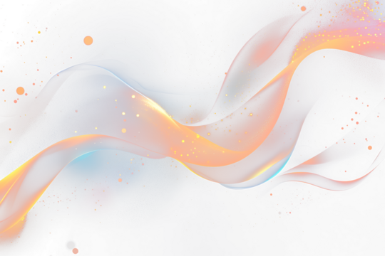 Abstract glowing waves with orange, blue, and gold particles on a Transparent background.