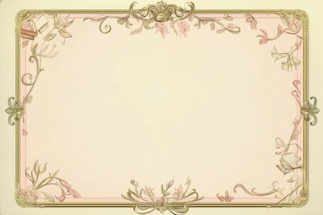 Vintage floral border on pastel background with ornate design and botanical elements.