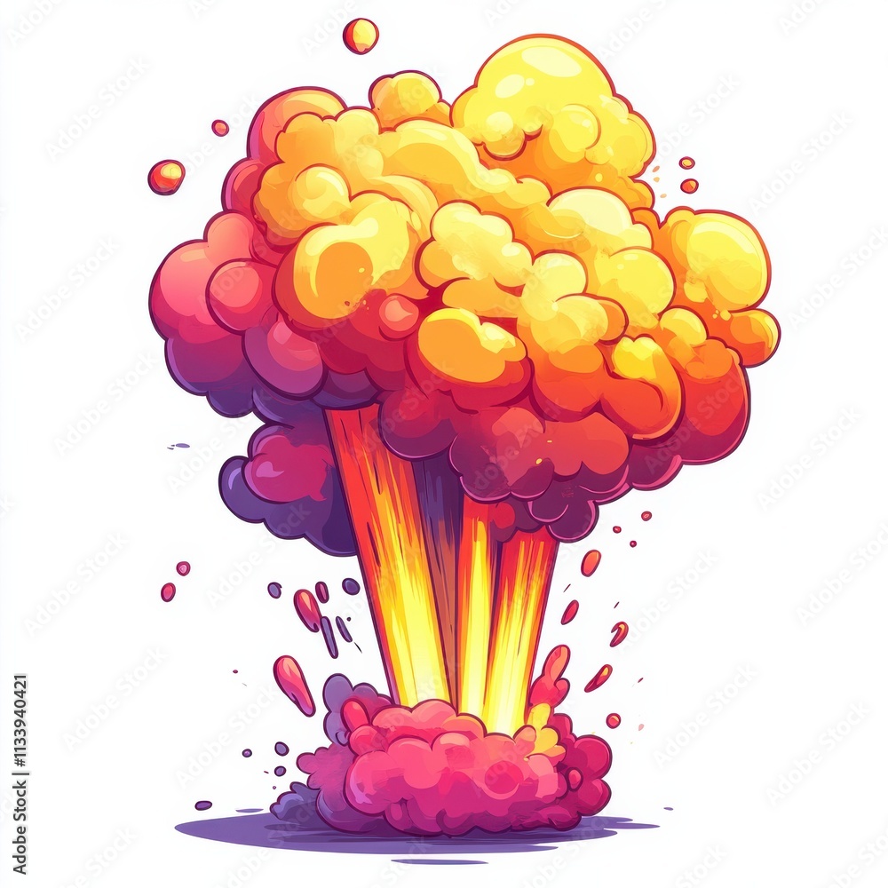 Poster vivid illustration of a colorful explosion with dynamic cloud patterns and radiant colors