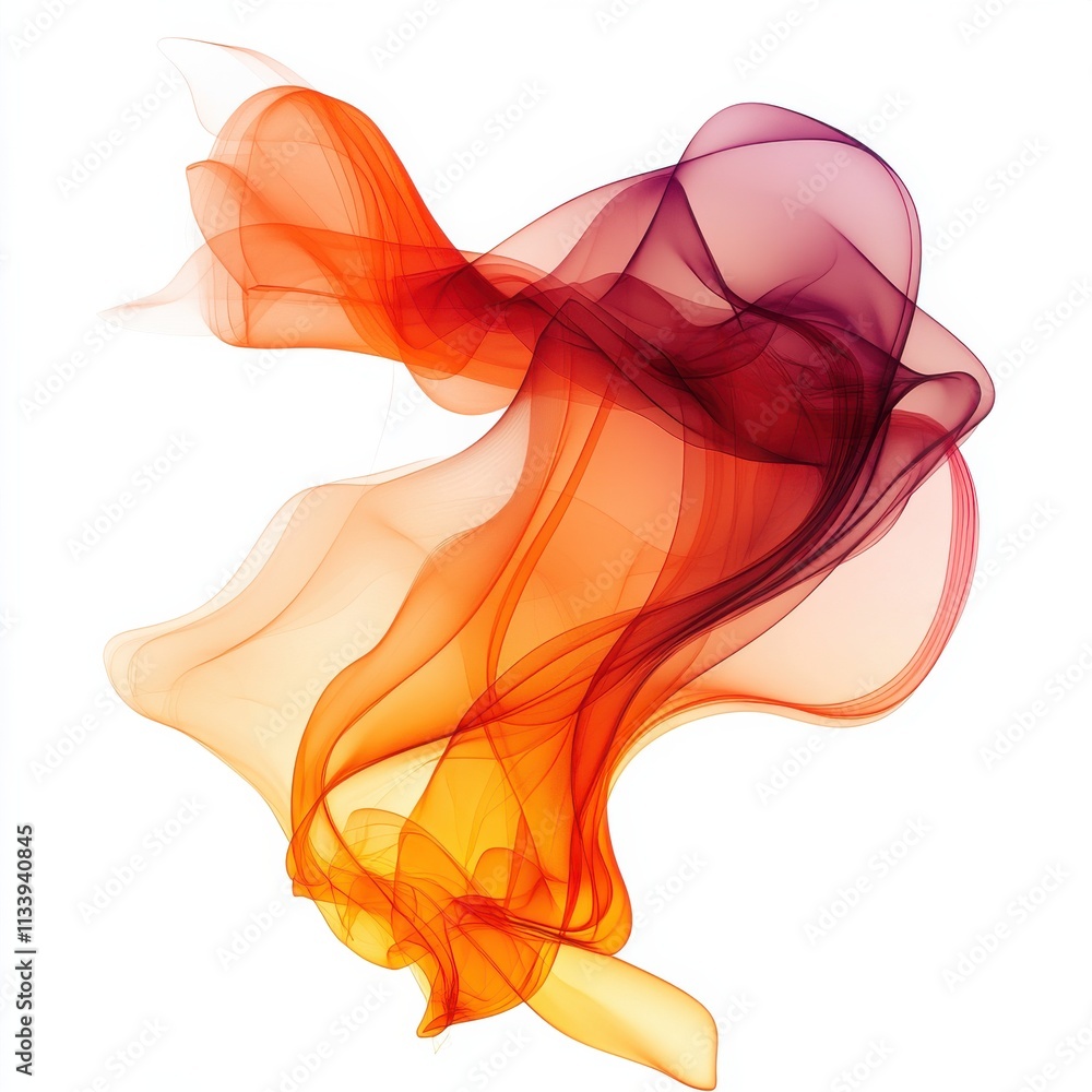 Poster abstract flowing shapes in vibrant orange and purple hues creating a dynamic visual experience