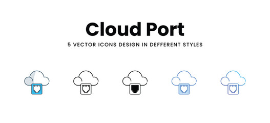Cloud Port icons set in different style vector stock illustration