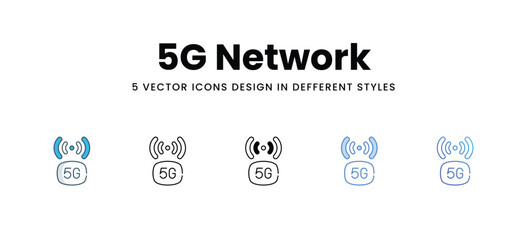 5G Network icons set in different style vector stock illustration