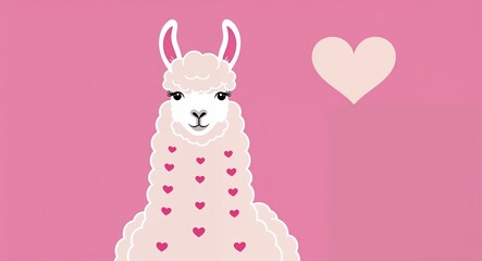 A pastel llama with tiny hearts in its fur in a plain magenta background