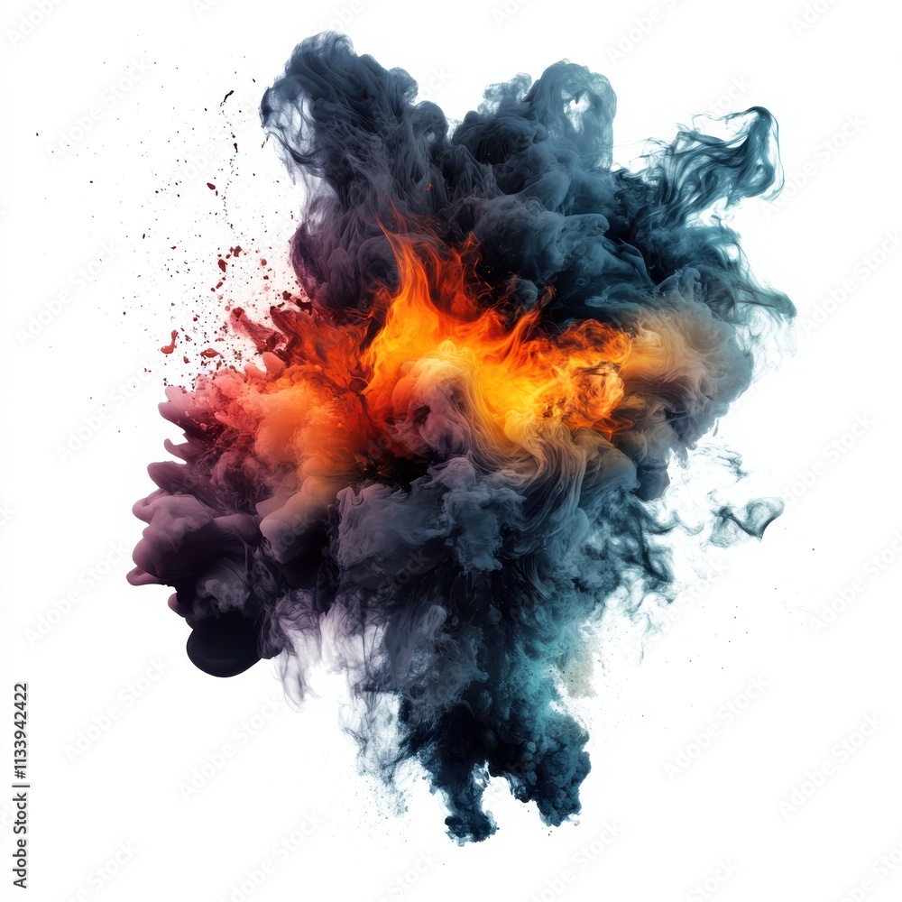 Poster dynamic vortex of colorful smoke and flames with abstract artistic elements
