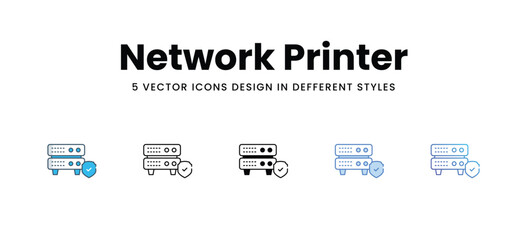 Network Printer icons set in different style vector stock illustration