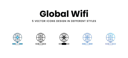 Global Wifi icons set in different style vector stock illustration