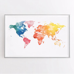 Multicolor Watercolor World Map Illustration - Modern Artistic Wall Decor