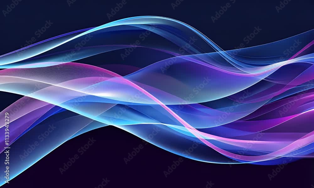 Poster abstract waves. shiny blue moving lines design element on dark background for greeting card and disq