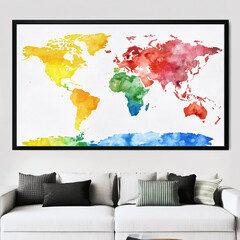 Multicolor Watercolor World Map Illustration - Modern Artistic Wall Decor
