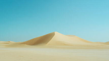 Sweeping sand dunes under a clear blue sky in a remote desert landscape