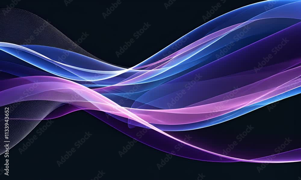 Poster abstract waves. shiny blue moving lines design element on dark background for greeting card and disq