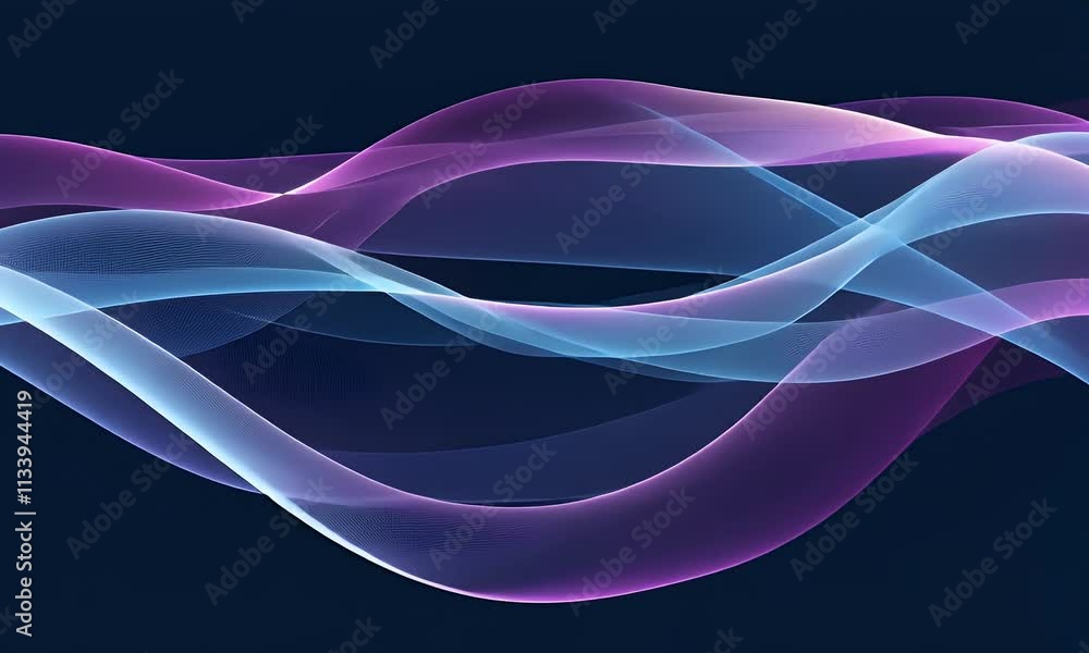 Poster abstract waves. shiny blue moving lines design element on dark background for greeting card and disq