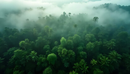 Aerial Shot of Rainforest Covered in Mist