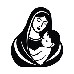 Mother and Baby Care Vector Silhouette  Vector Illustration