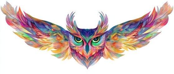 colorful owl illustration with vibrant wings