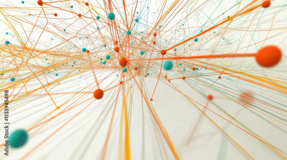Poster abstract network visualization with colorful nodes and lines
