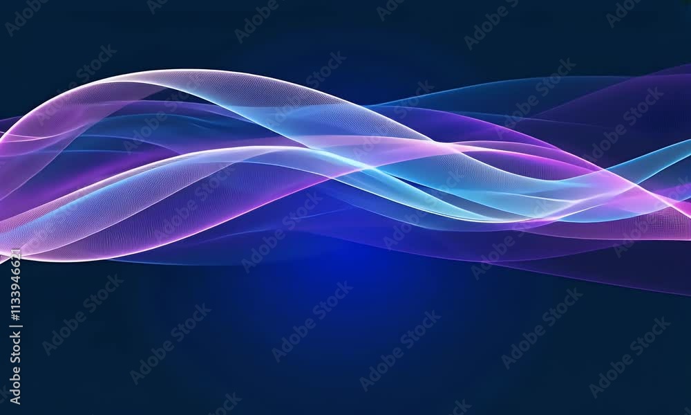 Poster abstract waves. shiny blue moving lines design element on dark background for greeting card and disq