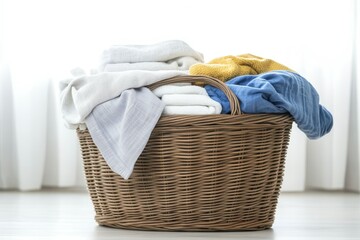 Practical laundry basket made of lightweight fabric, featuring sturdy handles and an open design. It displays freshly folded laundry against a clean white background, ideal for home organization.