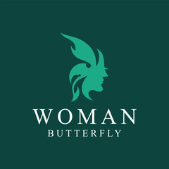 Butterfly and woman for natural beauty face cosmetic logo design vector