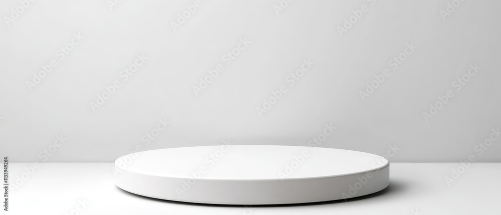 Poster showcase of achievement blank white podium on a white background minimalist design studio setting co