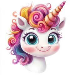 Fototapeta premium Charming Colorful Unicorn Character with Vibrant Swirls and Enchanting Expression