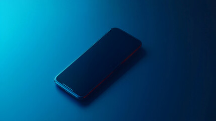 A sleek smartphone rests on a blue background, illuminated softly, emphasizing its modern design and minimalist aesthetics.