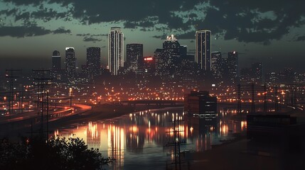 Naklejka premium Dallas City Downtown Skyline Cityscape of Texas, USA