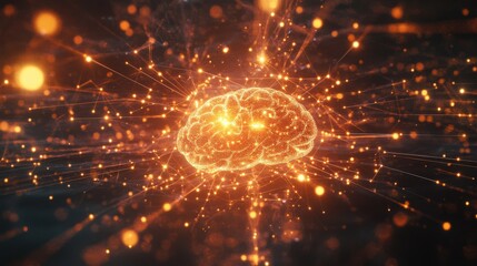 Illuminated Brain with Digital Connections and Sparks