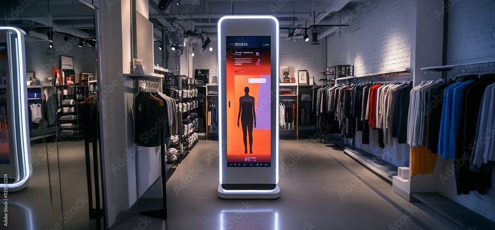 Poster modern retail space featuring a digital display for interactive shopping.
