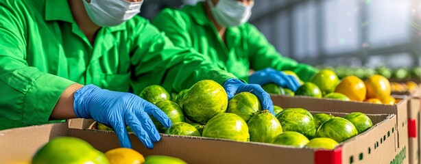 Fototapeta premium Harvesting fresh produce agricultural facility food processing modern environment close-up view sustainable practices