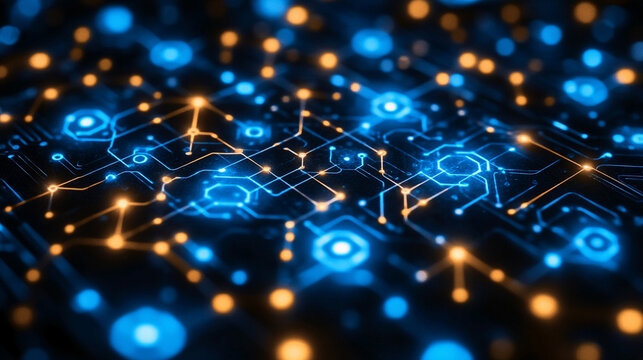 An abstract background resembling a computer chip, symbolizing advanced technology, digital chaos, and the complexity of modern systems in a futuristic and high-tech world