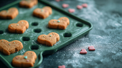 Heart-shaped cookies baked for Valentine's Day celebration in a cozy kitchen
