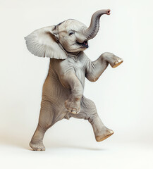 Dancing elephant performs joyful steps, showcasing playful spirit in a vibrant celebration atmosphere