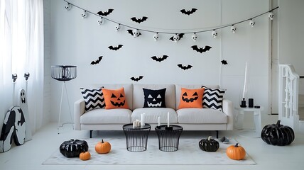 Modern bedroom interior in Halloween theme