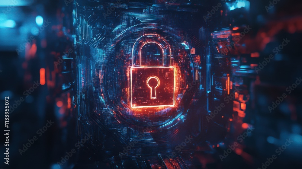 Poster digital lock with futuristic data background