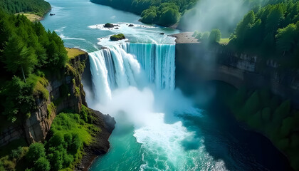 Breathtaking Aerial View of Waterfall 