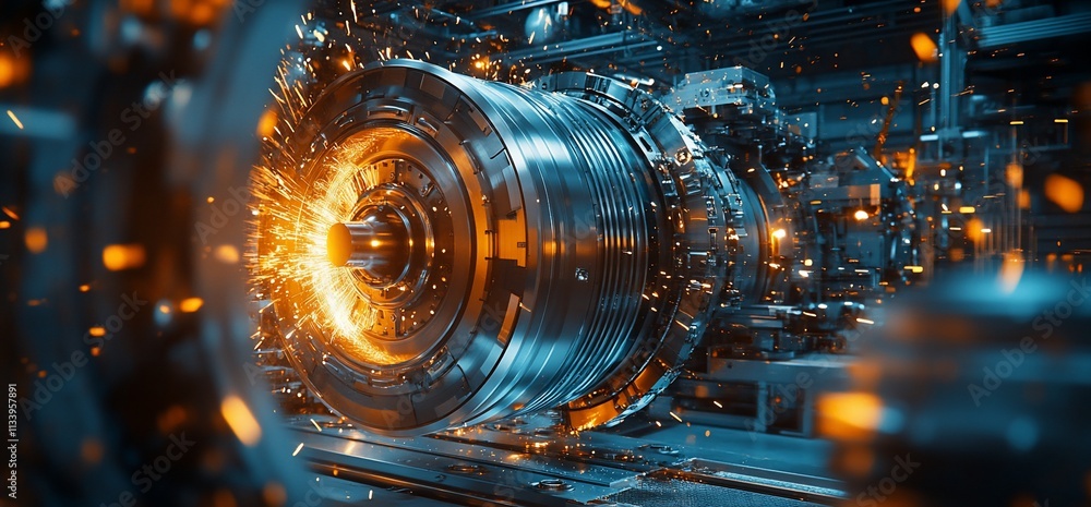 Aufkleber a close-up of a high-tech turbine engine with sparks flying.