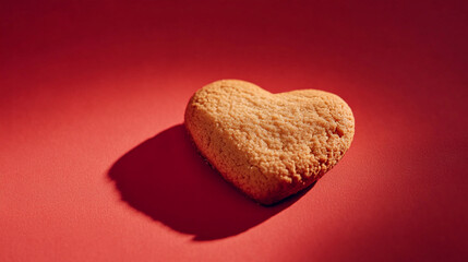 Fototapeta premium Heart-shaped cookie on a red background for Valentine's Day celebration