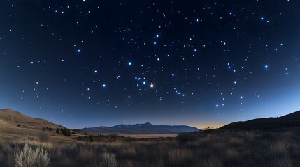 Fototapeta premium Starry Night Sky Over Desert Mountains Landscape