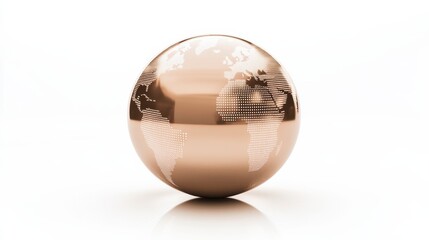 Elegant Bronze Globe with Dotted World Map Design Reflecting Light on Polished Surface for Decorative and Corporate Use, Ideal for Global Themes and International Concepts