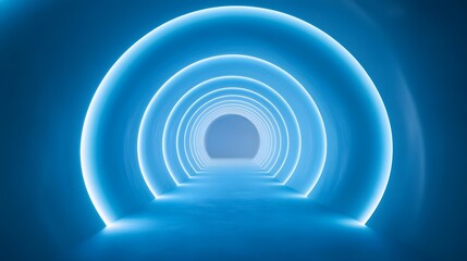 Obraz premium Abstract Blue Tunnel Illuminated With Neon Lights