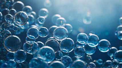 Glistening Blue Beads: A Macro Capture of Transparent Blue Gel Beads with a Soft Focus Background