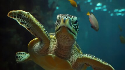 Fototapeta premium Sea Turtle Underwater in a Marine Environment